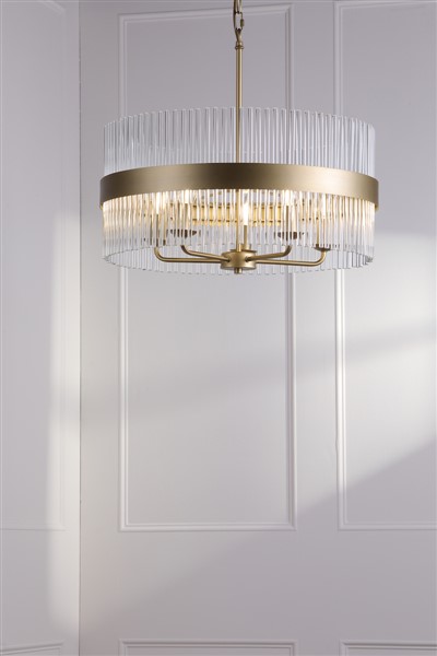 (image for) Laura Ashley Alexa 5 Light Pendant Glass and Matt Antique Brass